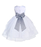 White Satin Shimmering Organza Flower Girl Dress Junior Formal Pageant Baptism Christening 4613T(4)