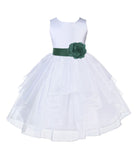 White Satin Shimmering Organza Flower Girl Dress Junior Formal Pageant Baptism Christening 4613T(4)