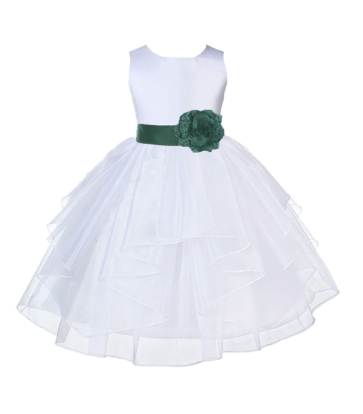 White Satin Shimmering Organza Flower Girl Dress Junior Formal Pageant Baptism Christening 4613T(4)