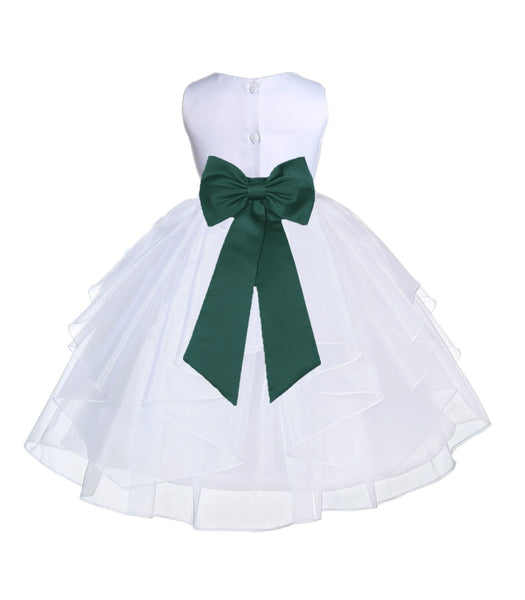 White Satin Shimmering Organza Flower Girl Dress Junior Formal Pageant Baptism Christening 4613T(4)