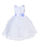 White Satin Shimmering Organza Flower Girl Dress Junior Formal Pageant Baptism Christening 4613T(1)