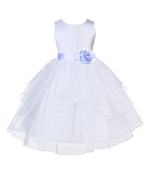 White Satin Shimmering Organza Flower Girl Dress Junior Formal Pageant Baptism Christening 4613T(1)