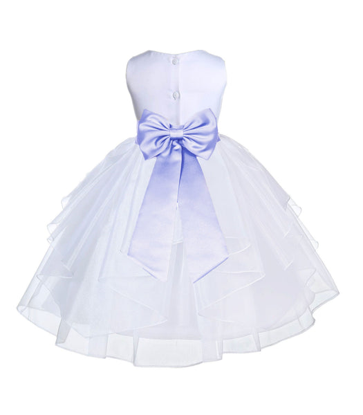 White Satin Shimmering Organza Flower Girl Dress Junior Formal Pageant Baptism Christening 4613T(1)