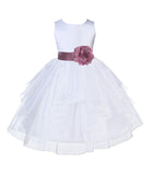 White Satin Shimmering Organza Flower Girl Dress Junior Formal Pageant Baptism Christening 4613T(1)