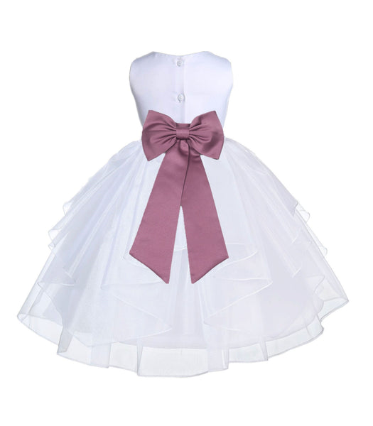 White Satin Shimmering Organza Flower Girl Dress Junior Formal Pageant Baptism Christening 4613T(1)
