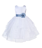 White Satin Shimmering Organza Flower Girl Dress Junior Formal Pageant Baptism Christening 4613T(2)