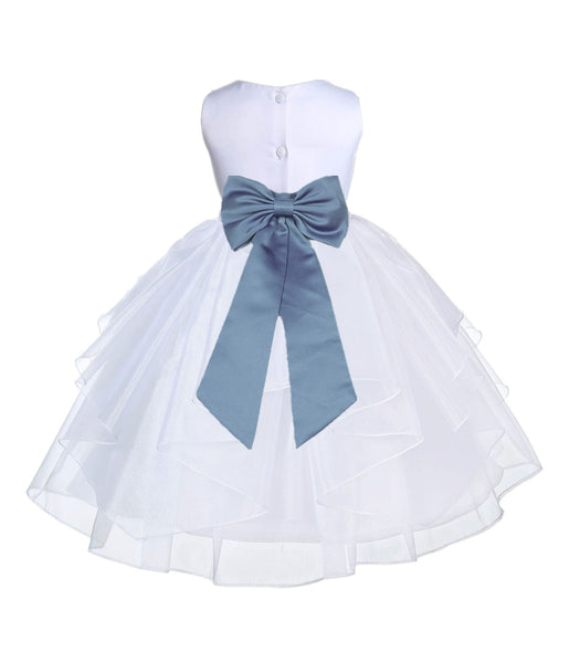 White Satin Shimmering Organza Flower Girl Dress Junior Formal Pageant Baptism Christening 4613T(2)
