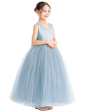 V-Neck Satin Flower Girl Dress for Special Occasions Birthday Gown Father Daughter Dance Recital 522