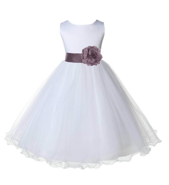 White Formal Wedding Pageant Special Occasions Rattail Edge Tulle Flower Girl Dress 829T(5)