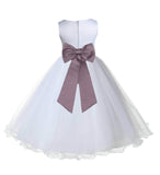 White Formal Wedding Pageant Special Occasions Rattail Edge Tulle Flower Girl Dress 829T(5)