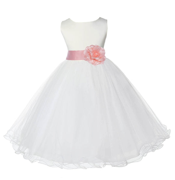 Ivory Formal Wedding Pageant Special Occasions Rattail Edge Tulle Flower Girl Dress 829T(4)