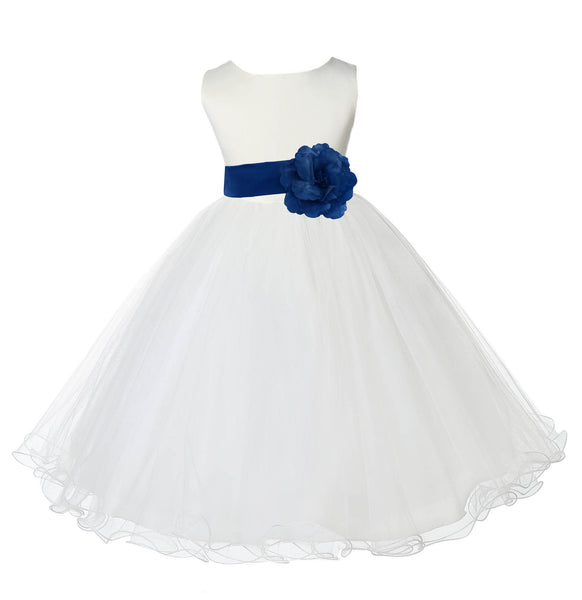 Ivory Formal Wedding Pageant Special Occasions Rattail Edge Tulle Flower Girl Dress 829T(1)