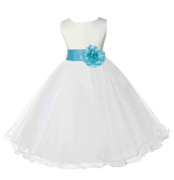Ivory Formal Wedding Pageant Special Occasions Rattail Edge Tulle Flower Girl Dress 829T(5)