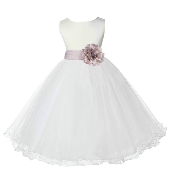 Ivory Formal Wedding Pageant Special Occasions Rattail Edge Tulle Flower Girl Dress 829T(5)