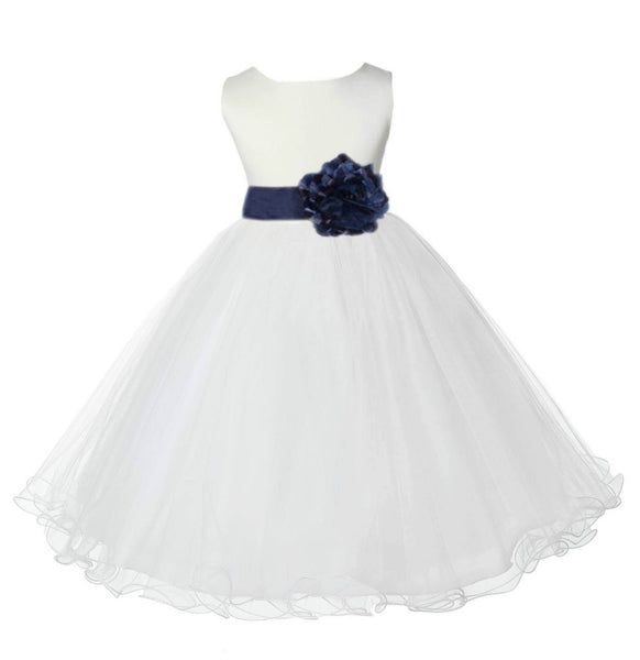 Ivory Formal Wedding Pageant Special Occasions Rattail Edge Tulle Flower Girl Dress 829T(5)