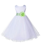 White Formal Wedding Pageant Special Occasions Rattail Edge Tulle Flower Girl Dress 829T(4)