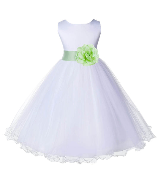 White Formal Wedding Pageant Special Occasions Rattail Edge Tulle Flower Girl Dress 829T(4)