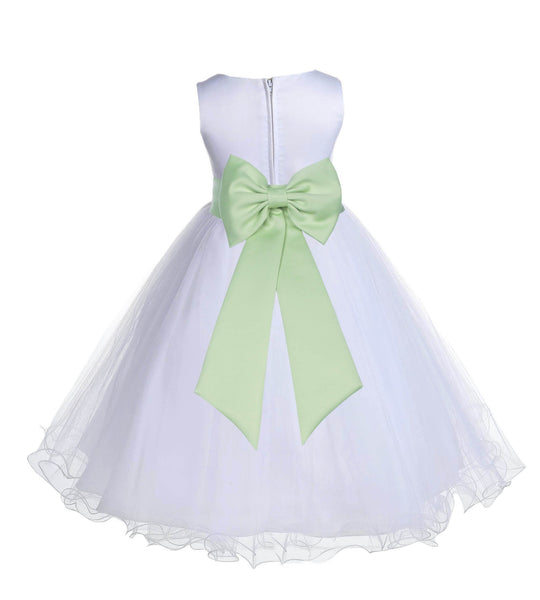 White Formal Wedding Pageant Special Occasions Rattail Edge Tulle Flower Girl Dress 829T(4)