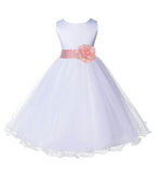 White Formal Wedding Pageant Special Occasions Rattail Edge Tulle Flower Girl Dress 829T(4)