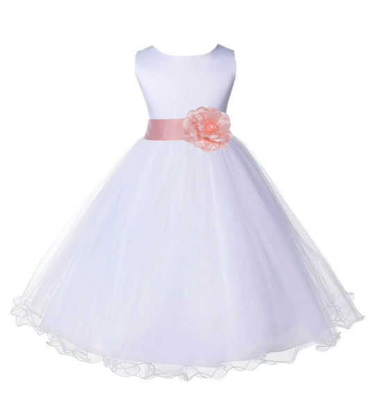 White Formal Wedding Pageant Special Occasions Rattail Edge Tulle Flower Girl Dress 829T(4)
