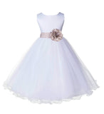 White Formal Wedding Pageant Special Occasions Rattail Edge Tulle Flower Girl Dress 829T(5)