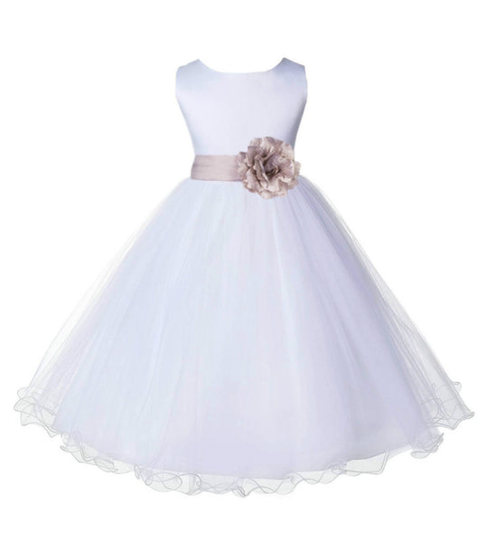 White Formal Wedding Pageant Special Occasions Rattail Edge Tulle Flower Girl Dress 829T(5)