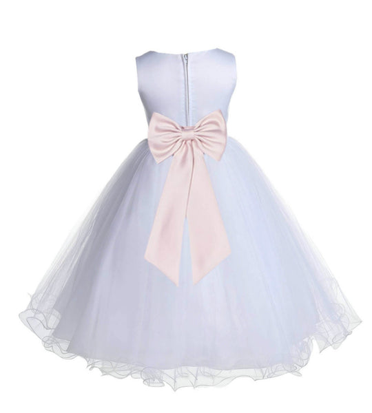 White Formal Wedding Pageant Special Occasions Rattail Edge Tulle Flower Girl Dress 829T(5)