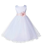 White Formal Wedding Pageant Special Occasions Rattail Edge Tulle Flower Girl Dress 829T(5)