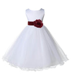 White Formal Wedding Pageant Special Occasions Rattail Edge Tulle Flower Girl Dress 829T(2)