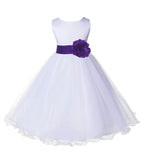 White Formal Wedding Pageant Special Occasions Rattail Edge Tulle Flower Girl Dress 829T(4)