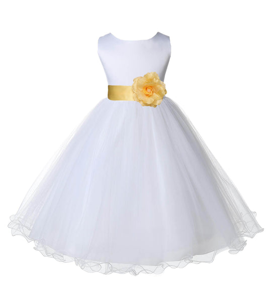 White Formal Wedding Pageant Special Occasions Rattail Edge Tulle Flower Girl Dress 829S(3)