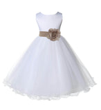 White Formal Wedding Pageant Special Occasions Rattail Edge Tulle Flower Girl Dress 829T(2)