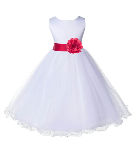 White Formal Wedding Pageant Special Occasions Rattail Edge Tulle Flower Girl Dress 829T(4)