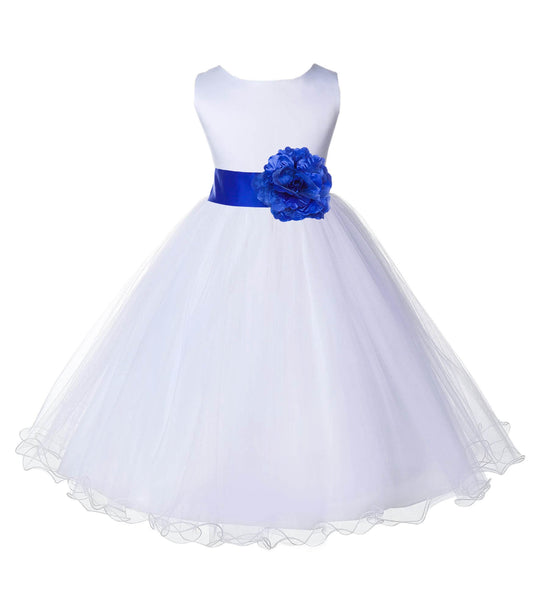 White Formal Wedding Pageant Special Occasions Rattail Edge Tulle Flower Girl Dress 829T(4)