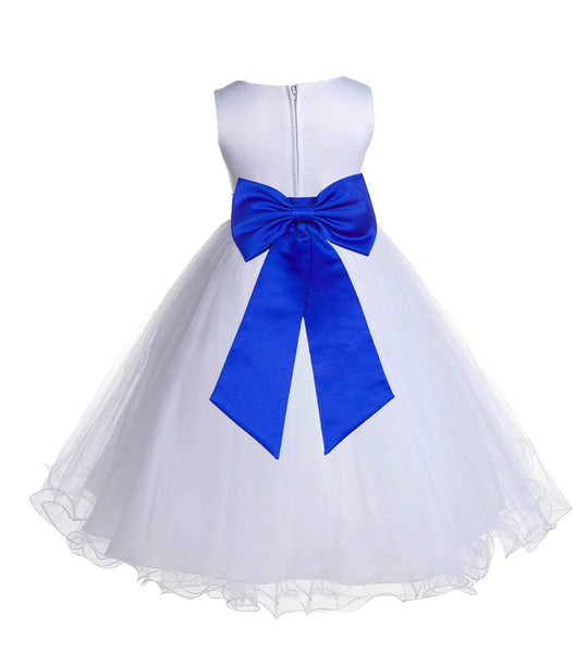 White Formal Wedding Pageant Special Occasions Rattail Edge Tulle Flower Girl Dress 829T(4)