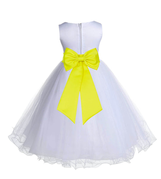 White Formal Wedding Pageant Special Occasions Rattail Edge Tulle Flower Girl Dress 829T(4)