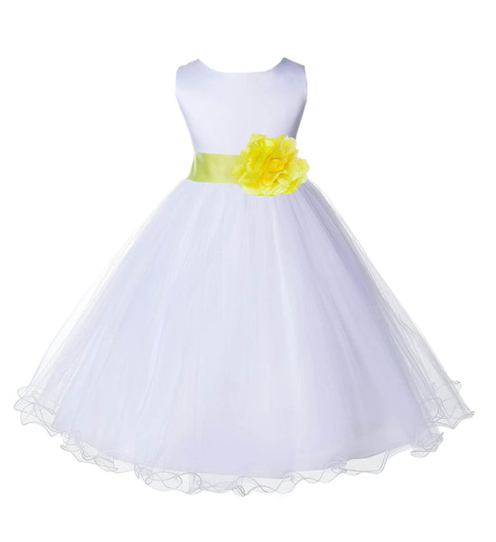 White Formal Wedding Pageant Special Occasions Rattail Edge Tulle Flower Girl Dress 829T(4)