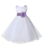 White Formal Wedding Pageant Special Occasions Rattail Edge Tulle Flower Girl Dress 829T(2)