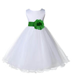 White Formal Wedding Pageant Special Occasions Rattail Edge Tulle Flower Girl Dress 829S(3)