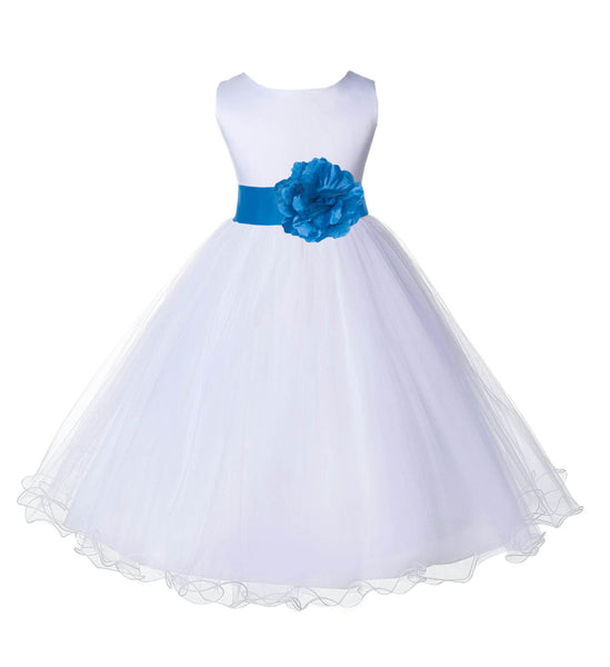 White Formal Wedding Pageant Special Occasions Rattail Edge Tulle Flower Girl Dress 829T(4)
