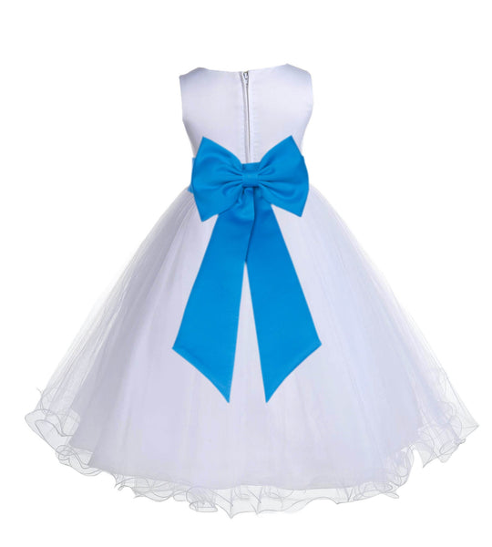 White Formal Wedding Pageant Special Occasions Rattail Edge Tulle Flower Girl Dress 829T(4)