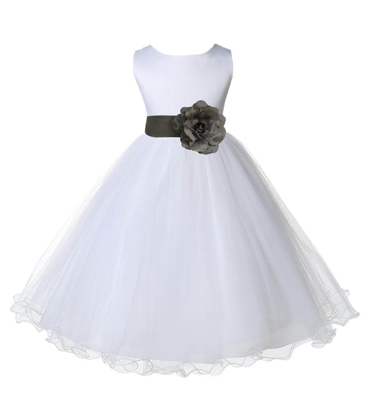 White Formal Wedding Pageant Special Occasions Rattail Edge Tulle Flower Girl Dress 829S(3)