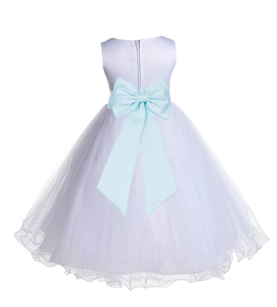 White Formal Wedding Pageant Special Occasions Rattail Edge Tulle Flower Girl Dress 829T(4)