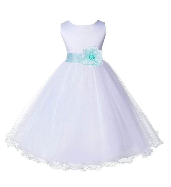 White Formal Wedding Pageant Special Occasions Rattail Edge Tulle Flower Girl Dress 829T(4)