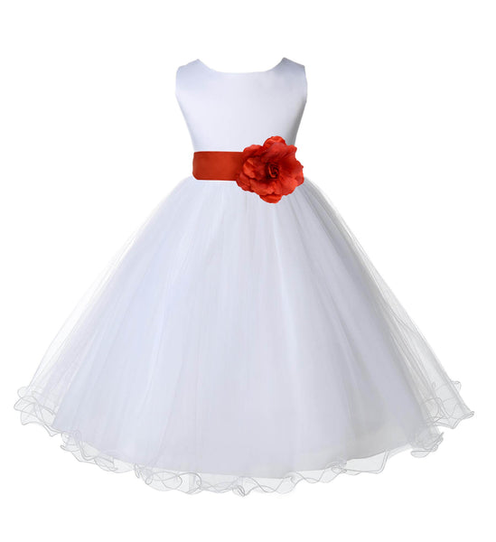 White Formal Wedding Pageant Special Occasions Rattail Edge Tulle Flower Girl Dress 829S(3)