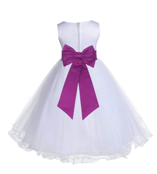 White Formal Wedding Pageant Special Occasions Rattail Edge Tulle Flower Girl Dress 829T(4)