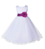 White Formal Wedding Pageant Special Occasions Rattail Edge Tulle Flower Girl Dress 829T(4)