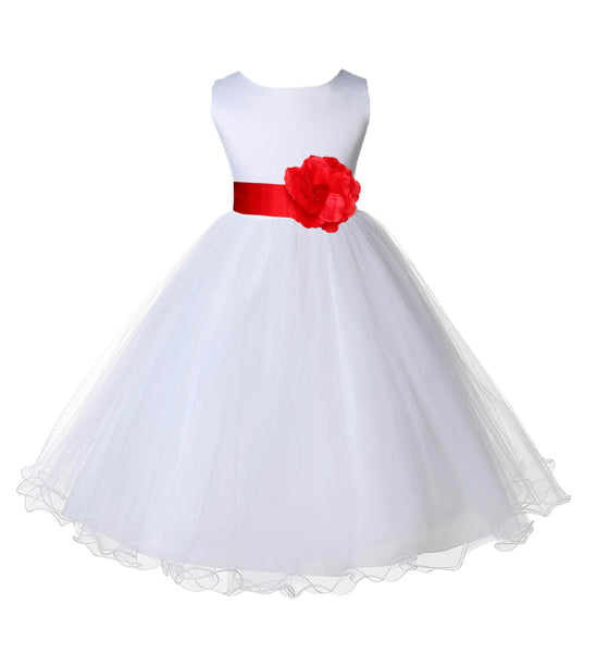 White Formal Wedding Pageant Special Occasions Rattail Edge Tulle Flower Girl Dress 829S(3)