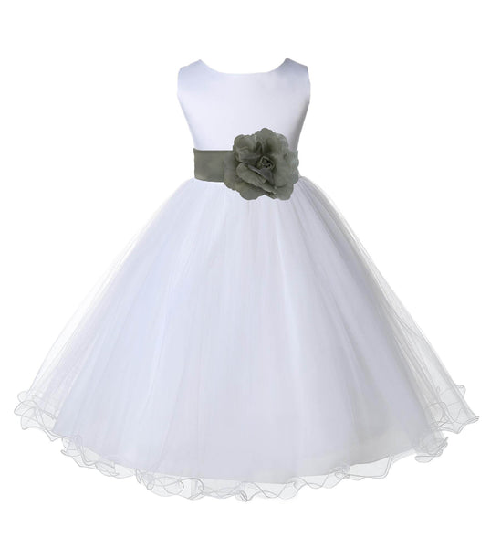 White Formal Wedding Pageant Special Occasions Rattail Edge Tulle Flower Girl Dress 829S(3)