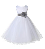 White Formal Wedding Pageant Special Occasions Rattail Edge Tulle Flower Girl Dress 829T(2)